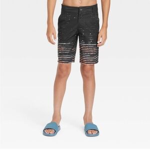 Boys' Striped Hybrid Swim Shorts - art class™ Black/orange size 14 Husky #020